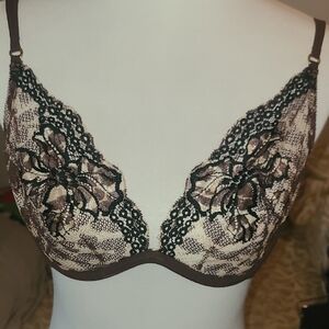 Victoria's Secret VERY SEXY Elegant Lace Bra in Black & Brown Leopard Print 36C